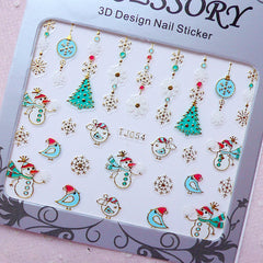 Christmas Nail Art Sticker (Christmas Tree, Snowflakes, Christmas Ornament, Snowman) Nail Deco Diary Decoration Card Making Manicure S262