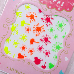 Neon Paint Splash Nail Sticker / Whimsical Nail Art / Kitsch Nail Deco / Diary Decoration Manicure Scrapbook Embellishment Home Decor S272