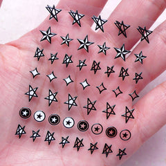 Star Nail Sticker (Black and White) Kitsch Nail Decoration Funky Nail Art Kawaii Diary Deco Card DIY Scrapbook Embellishment Manicure S273