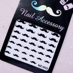 Mustache Nail Art / Whimsical Nail Sticker / Kitsch Nail Decoration / Nail Accessory / Diary Deco Scrapbooking Embellishment Manicure S267