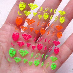 Neon Color Nail Sticker (Owl, Diamond, Lightning) Nail Art Nail Decoration Manicure Card Making Scrapbooking Embellishment Home Decor S269