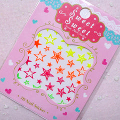Neon Star Nail Sticker / Kitsch Nail Art / Funky Nail Deco / Kawaii Diary Decoration Card Making Scrapbook Embellishment Manicure S270