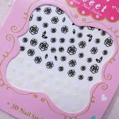 Rose Nail Sticker (Black and White) Wedding Nail Decoration Bridal Nail Art Diary Deco Card Making Scrapbooking Embellishment Manicure S274