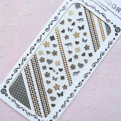 Houndstooth Nail Sticker (Star Heart Flower Square / Gold & Black) Nail Art Nail Decoration Diary Deco Manicure Embellishment Scrapbook S281