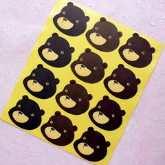Bear Stickers / Seal Sticker (12pcs / Brown & Black) Gift Wrap Favor Decoration Cute Packaging Supplies Diary Deco Collage Party Decor S284
