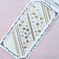 Gold Nail Sticker (Star Heart Flower Square Houndstooth) Wedding Nail Art Bridal Nail Deco Diary Decoration Manicure Embellishment S280