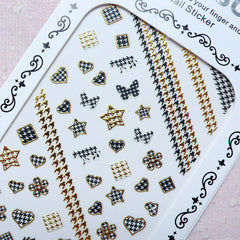 Houndstooth Nail Sticker (Star Heart Flower Square / Gold & Black) Nail Art Nail Decoration Diary Deco Manicure Embellishment Scrapbook S281