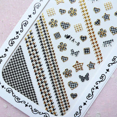 Houndstooth Nail Sticker (Star Heart Flower Square / Gold & Black) Nail Art Nail Decoration Diary Deco Manicure Embellishment Scrapbook S281