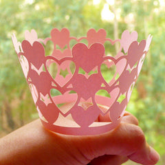 CLEARANCE Heart Cupcake Wrappers / Laser Cut Valentines Day Cupcake Wrapper (Pink / 6pcs) Cake Deco Wedding Party Cupcake Decoration Packaging CUP34