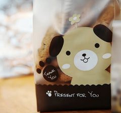 Long Cellophane Bags w/ Cute Dog (20 pcs / Brown) Kawaii Cookie Bags Cello Bags Gift Wrapping Plastic Packaging Bags (9cm x 18cm) GB118