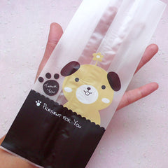 Long Cellophane Bags w/ Cute Dog (20 pcs / Brown) Kawaii Cookie Bags Cello Bags Gift Wrapping Plastic Packaging Bags (9cm x 18cm) GB118