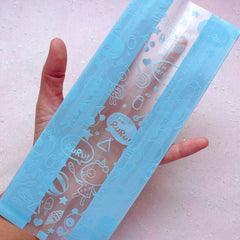 RuRu Panda Cello Bags w/ Cute Animal & Sweets Drawing (20 pcs / Blue) Treat Bags Plastic Cellophane Bags Gift Wrapping  (9cm x 18.5cm) GB120