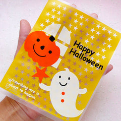 Halloween Gift Bags w/ Cute Pumpkin & Ghost (20pcs / Yellow) Plastic Treat Bags Gift Packaging Product Wrapping (11.5cm x 14.5cm) GB126