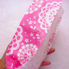 Pink Cello Bags w/ Doily Pattern (20 pcs / Pink) Lovely Treat Bags Plastic Cellophane Bags Gift Wrap Packaging Supplies (10cm x 20cm) GB119