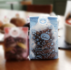 RuRu Panda Cello Bags w/ Cute Animal & Sweets Drawing (20 pcs / Blue) Treat Bags Plastic Cellophane Bags Gift Wrapping  (9cm x 18.5cm) GB120