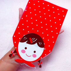 CLEARANCE Little Girl Gift Bags w/ Polka Dot Background (20pcs / Red) Cute Gift Wrapping Kawaii Product Packaging Supplies (12.8cm x 22cm) GB125