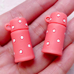 Miniature Thermos Cabochons Charm (2pcs / Light Red & White Polka Dot / 15mm x 28mm) Kawaii Cell Phone Deco Decoden Kitsch Jewelry CAB385