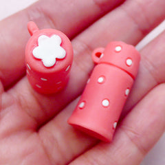 Miniature Thermos Cabochons Charm (2pcs / Light Red & White Polka Dot / 15mm x 28mm) Kawaii Cell Phone Deco Decoden Kitsch Jewelry CAB385