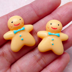 Gingerbread Man Cabochons (2pcs / 22mm x 24mm / Flat Back) Miniature Sweets Decoden Cell Phone Deco Cute Scrapbooking Embellishment FCAB295