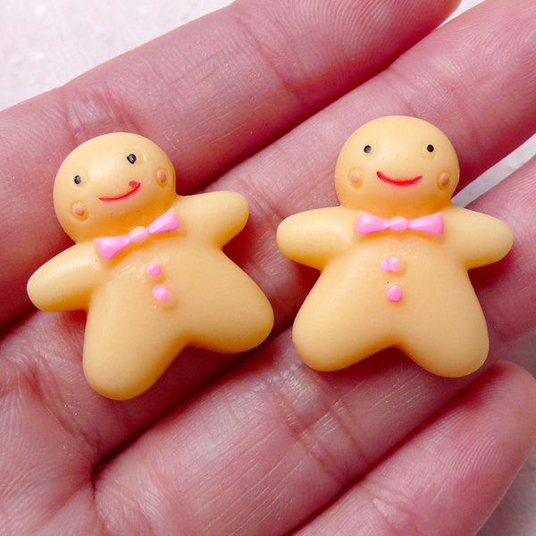 CLEARANCE Kawaii Gingerbread Man Cabochons (2pcs / 22mm x 24mm / Flat Back) Dollhouse Sweets Christmas Cookie Decoden Cellphone Deco Scrapbook FCAB296
