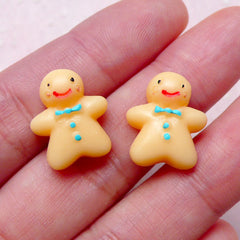 Miniature Gingerbread Man Cabochons (2pcs / 14mm x 16mm / Flat Back) Dollhouse Christmas Cookie Kawaii Decoden Phone Case Decoration FCAB297