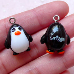 3D Penguin Charms Cute Animal Cabochon w/ Eye Pin (2pcs / 18mm x 22mm) Pendant Bracelet Baby Shower Keychain Zipper Pull Charm CHM1524
