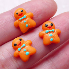 Miniature Christmas Cookie Cabochon / Gingerbread Man Cabochon (3pcs / 11mm x 11mm / Flat Back) Dollhouse Sweets Cellphone Case Deco FCAB299