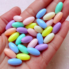 Colorful Acrylic Bead / Long Oval Beads for Fairy Kei Jewelry (15mm x 7mm / Assorted Color / 30pcs) Plastic Loose Bead Pastel Bracelet F271