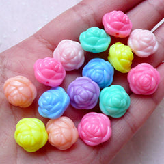 Rose Beads / Acrylic Flower Bead (14mm / Assorted Candy Color Mix / 15pcs) Plastic Bead Loose Pastel Bead Fairy Kei Bracelet Necklace F272