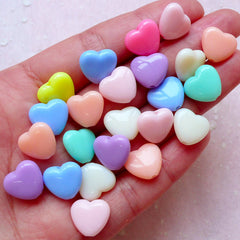 Pastel Heart Beads (12mm x 11mm / Rainbow Color / 30pcs) Decora Acrylic Bead Loose Plastic Bead Sweet Colorful Fairy Kei Jewellery DIY F273