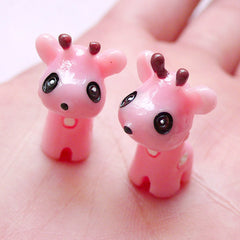 Giraffe Cabochon / 3D Animal Cabochon (2pcs / 14mm x 22mm / Pink) Cute Dust Plug Making Kawaii Decoden Miniature Amimal Fairy Garden CAB398