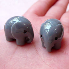 CLEARANCE Elephant Cabochon / 3D Animal Cabochon (2pcs / 15mm x 26mm x 22mm / Grey) Cute Dust Plug DIY Kawaii Decoden Dollhouse Fairy Garden CAB399