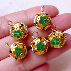 3D Bell Enamel Charms (5pcs / 12mm x 16mm / Green, White & Gold) Jewelry Keychain Key Fob Wine Glass Handbag Clutch Pouch Charm DIY CHM1527