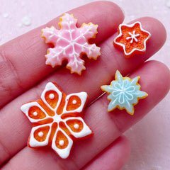 Snowflake Sugar Cookie Cabochons (4pcs / 12mm to 23mm / Flat Back) Miniature Sweets Christmas Deco Dollhouse Biscuit Kawaii Decoden FCAB300