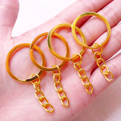 Gold Split Key Ring with Chain (27mm / 10pcs) Keychain Key Holder Keyring Key Tag Key Fob DIY Bag Clutch Pouch Handbag Charm Connector F275