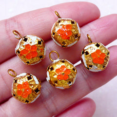 Colored Bell Charms Enamel Charm (5pcs / 12mm x 16mm / Orange, White & Gold) Jewellery Findings Zipper Pulls Cell Phone Charm DIY CHM1532