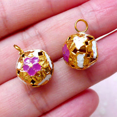 Enamel Charm Colored Bell Charms (5pcs / 12mm x 16mm / Purple, White & Gold) Jewelry Findings Cellphone Ear Phone Jack Charm DIY CHM1531