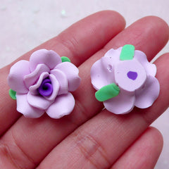 Fimo Rose Cabochon / Polymer Clay Floral (2pcs / 20mm / Purple / Flat Back) Fimo Flower Ring Earring DIY Scrapbooking Jewelry Supply CAB404