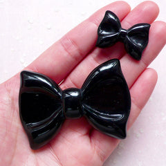 CLEARANCE Bowtie / Bow Cabochon Set (2pcs / 27mm & 58mm / Black / Flatback) Cell Phone Deco Decoden Kawaii Embellishment Cute Scrapbooking CAB406