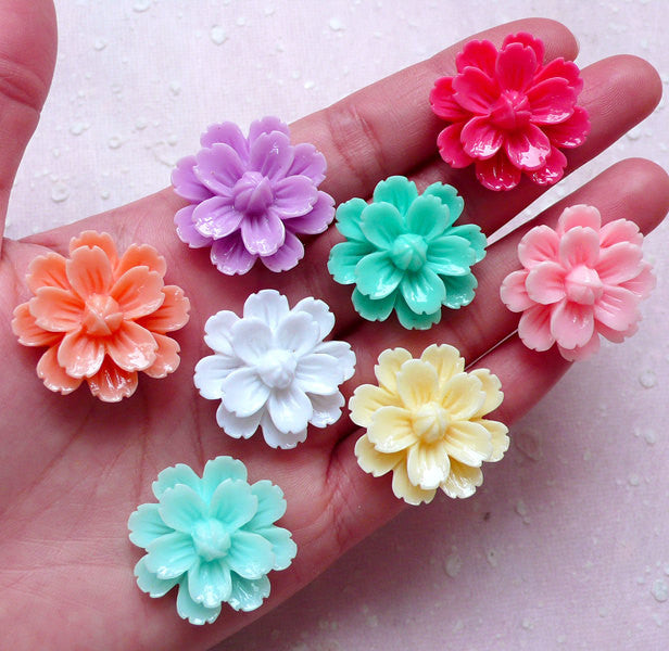 CLEARANCE Flower Cabochon Mix / Assorted Floral Cabochon (8pcs / 27mm / Flat Back) Earrings Ring Hairpin Hair Clip DIY Cell Phone Deco Decoden CAB408
