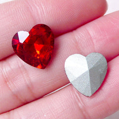 Heart Point Back Glass Faceted Rhinestones (12mm / Red / 3pcs) Wedding Decoration Valentines Day Decoden Phone Deco Jewelry Supplies RHE113