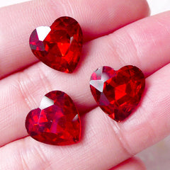 Heart Point Back Glass Faceted Rhinestones (12mm / Red / 3pcs) Wedding Decoration Valentines Day Decoden Phone Deco Jewelry Supplies RHE113