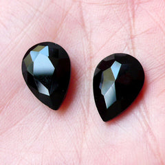 Tear Drop Pointed Back Faceted Glass Rhinestones (10mm x 14mm / Black / 6pcs) Decoden Phone Case Deco Noir Embellishment Scrapbooking RHE114