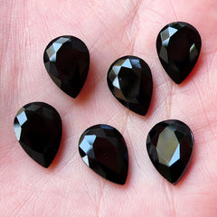 Tear Drop Pointed Back Faceted Glass Rhinestones (10mm x 14mm / Black / 6pcs) Decoden Phone Case Deco Noir Embellishment Scrapbooking RHE114