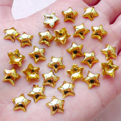 Acrylic Puffy Star Cabochons (25pcs / 10mm / Gold / Flat Back) Kawaii Phone Case Deco Cute Scrapbook Card Decoration Decoden Pieces CAB415