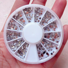 Tiny Clear Rhinestones Wheel (2mm to 4mm / Triangle Heart Star Butterfly Square Teardrop Flower Bow) Wedding Nail Art Wheel Nail Deco NAC292