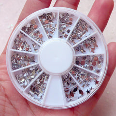 Tiny Clear Rhinestones Wheel (2mm to 4mm / Triangle Heart Star Butterfly Square Teardrop Flower Bow) Wedding Nail Art Wheel Nail Deco NAC292