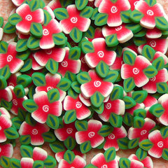 Polymer Clay Cane - Red Flower with Leaf - for Miniature Food / Dessert / Cake / Ice Cream Sundae Decoration and Nail Art CFW053