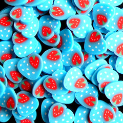 Heart Polymer Clay Cane w/ Strawberry (Blue) Kawaii Heart Fimo Cane Scrapbooking Nail Art Nail Decoration Mini Fake Cupcake Topper CH13