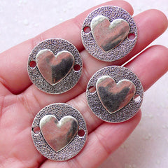 CLEARANCE Heart Tag Charm Connector (4pcs / 23mm / Tibetan Silver) Valentines Day Jewelry Bracelet Necklace Gift Decoration Love Wedding Favor CHM1544